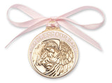 ANTIQUE GOLD PINK CRIB MEDAL