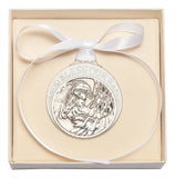 WHITE PEWTER BABY CRIB MEDAL