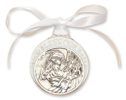 WHITE PEWTER BABY CRIB MEDAL