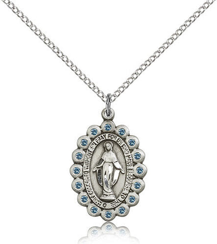 STERLING SILVER MIRACULOUS/AQUA MEDAL