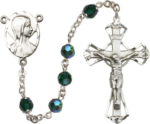 Brass Rosary Swarovski Emerald Beads
