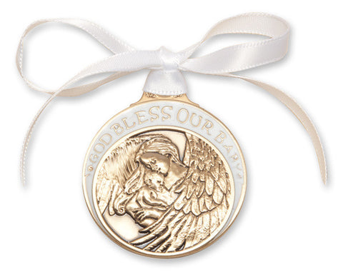 Antique Gold White Crib Medal