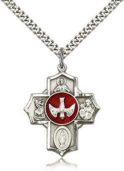 STERLING SILVER 5-WAY MEDAL RED EPOXY