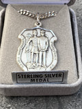 Sterling Silver St. Michael Necklace Police Officer Badge Medal (With Custom Laser Engraving)