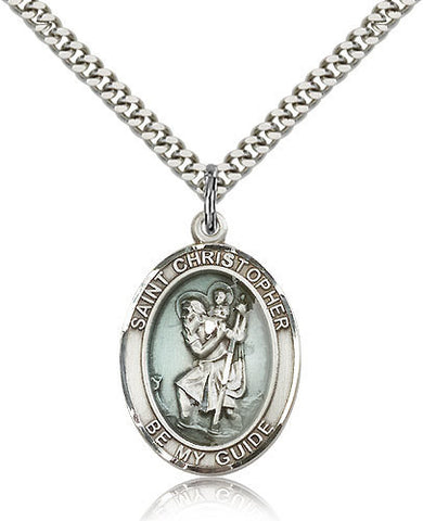 St Christopher White Gold Necklace - 22mm