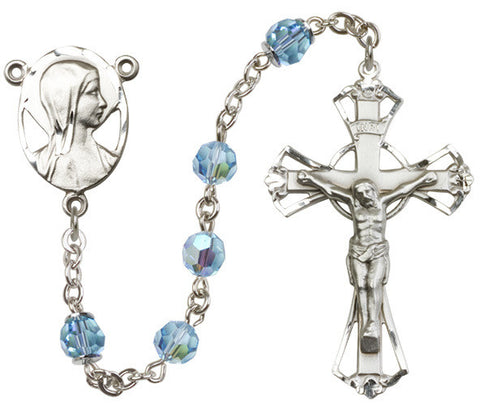 Brass Rosary Swarovski Aqua Beads