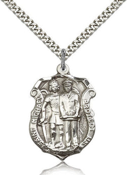 STERLING SILVER ST MICHAEL POLICE OFFICERS BADGE W/ NECKLACE