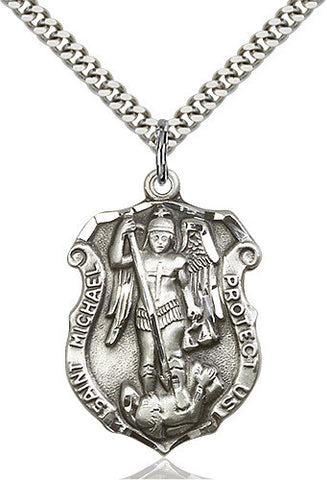 silver st michael medal on chain for police officers