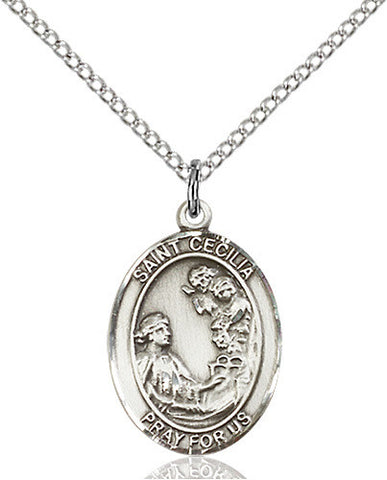 STERLING SILVER ST CECILIA MEDALLION OVAL